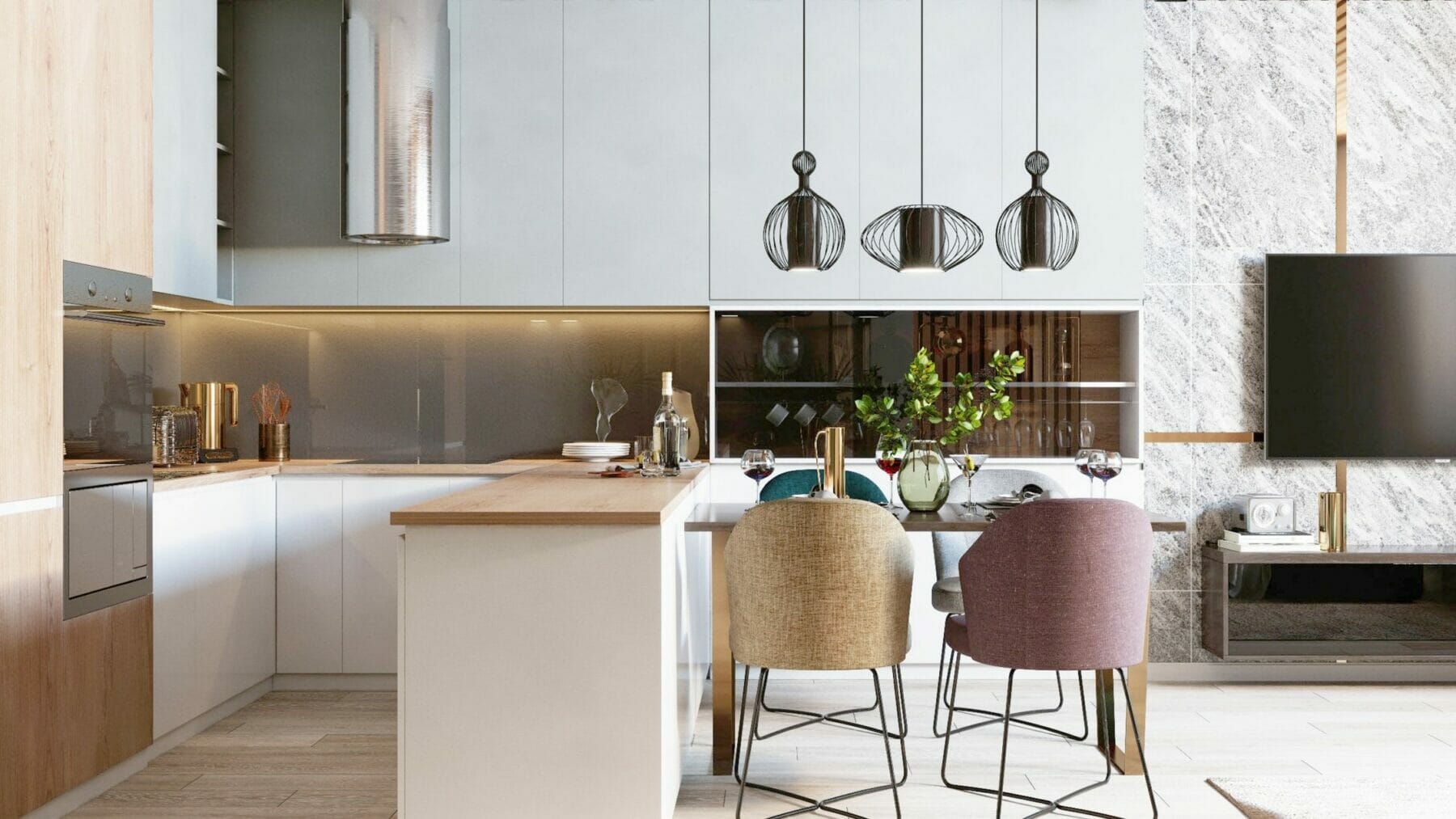 Modern home kitchen, renovated by eco-friendly means.
