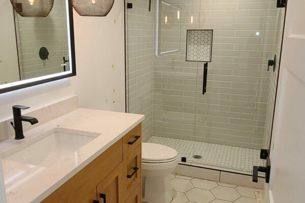 modern bathroom renovation completed by Aspire general contractors