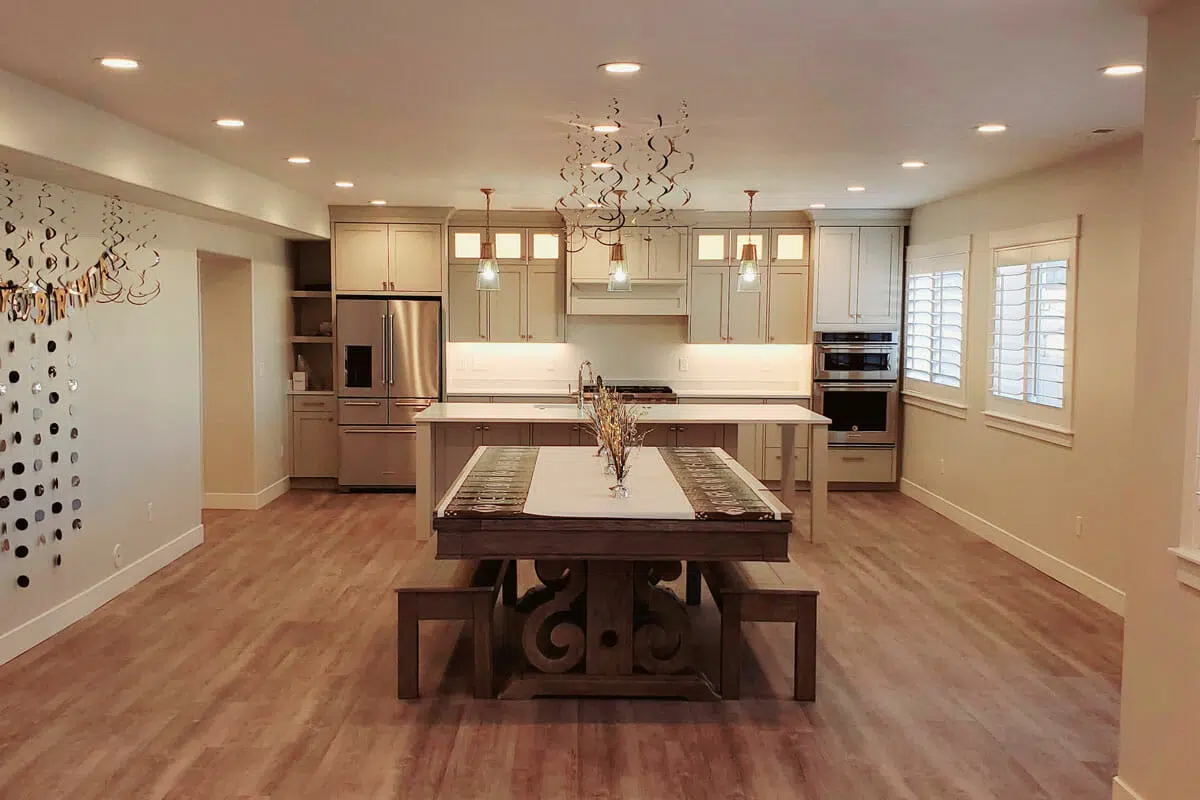 modern kitchen and living room in Utah